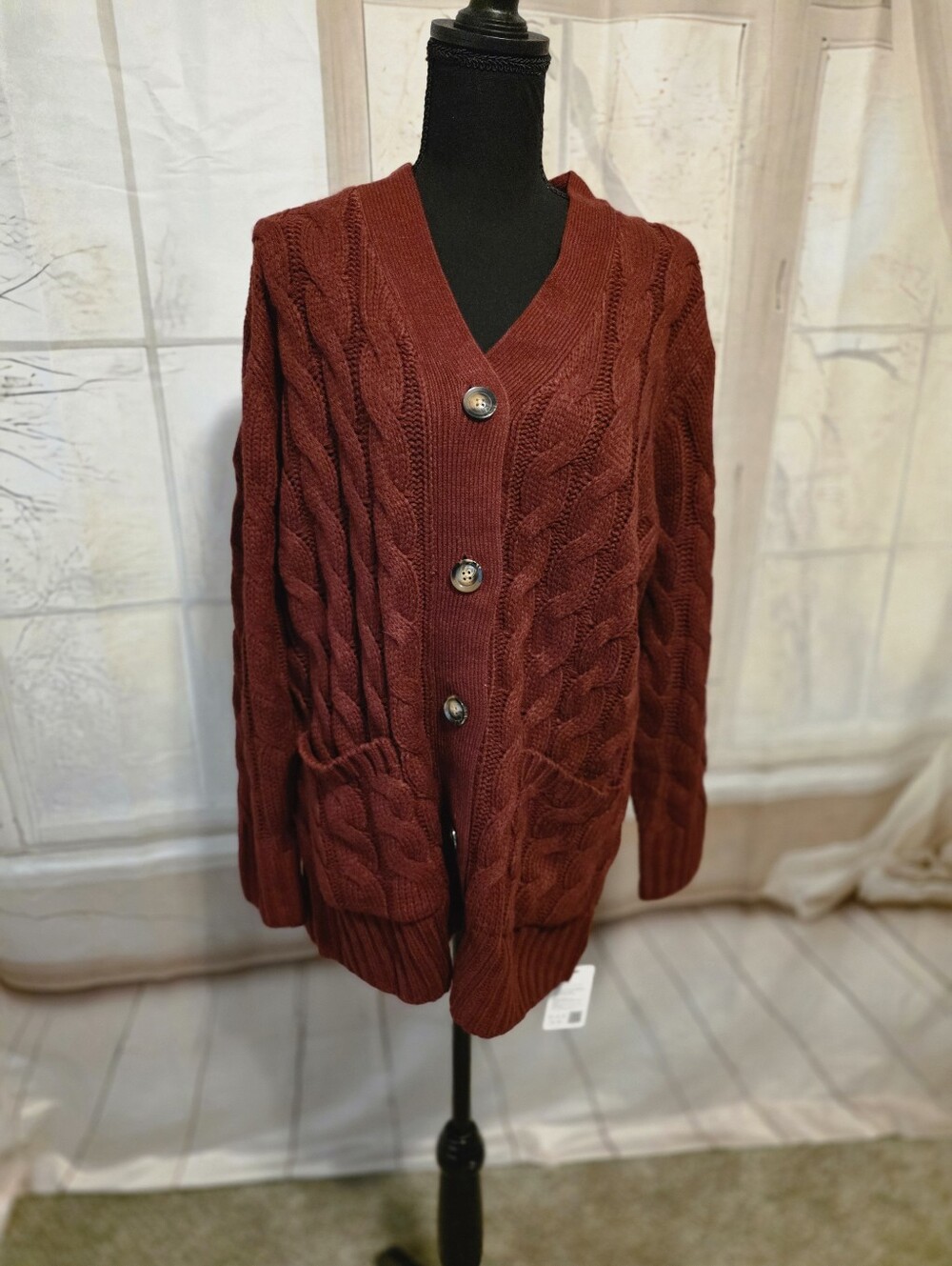 Kohl's Cable Knit Button-Front Cardigan - Rust
